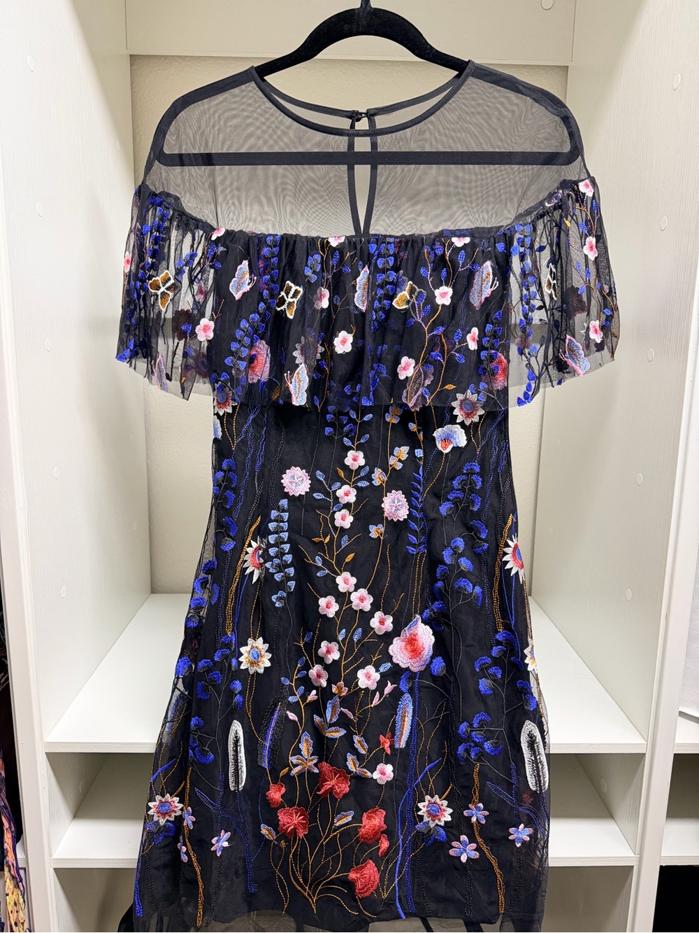 Gianni Bini Black Floral Embroidered Mini Dress Size 0